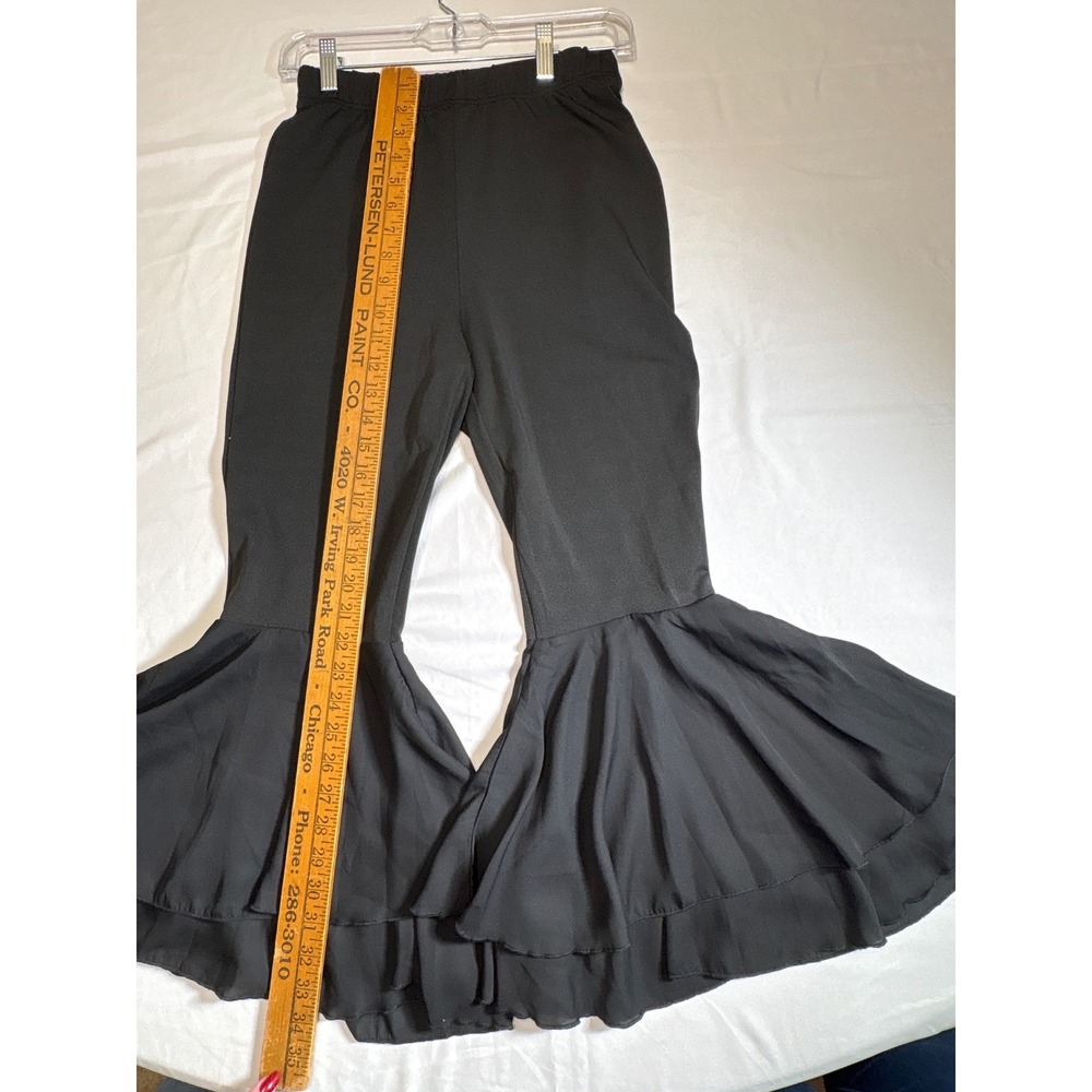 Black High Waisted Ruffle Bell Bottom Flare Pants Tiered Dramatic Leg Trousers - Picture 3 of 4